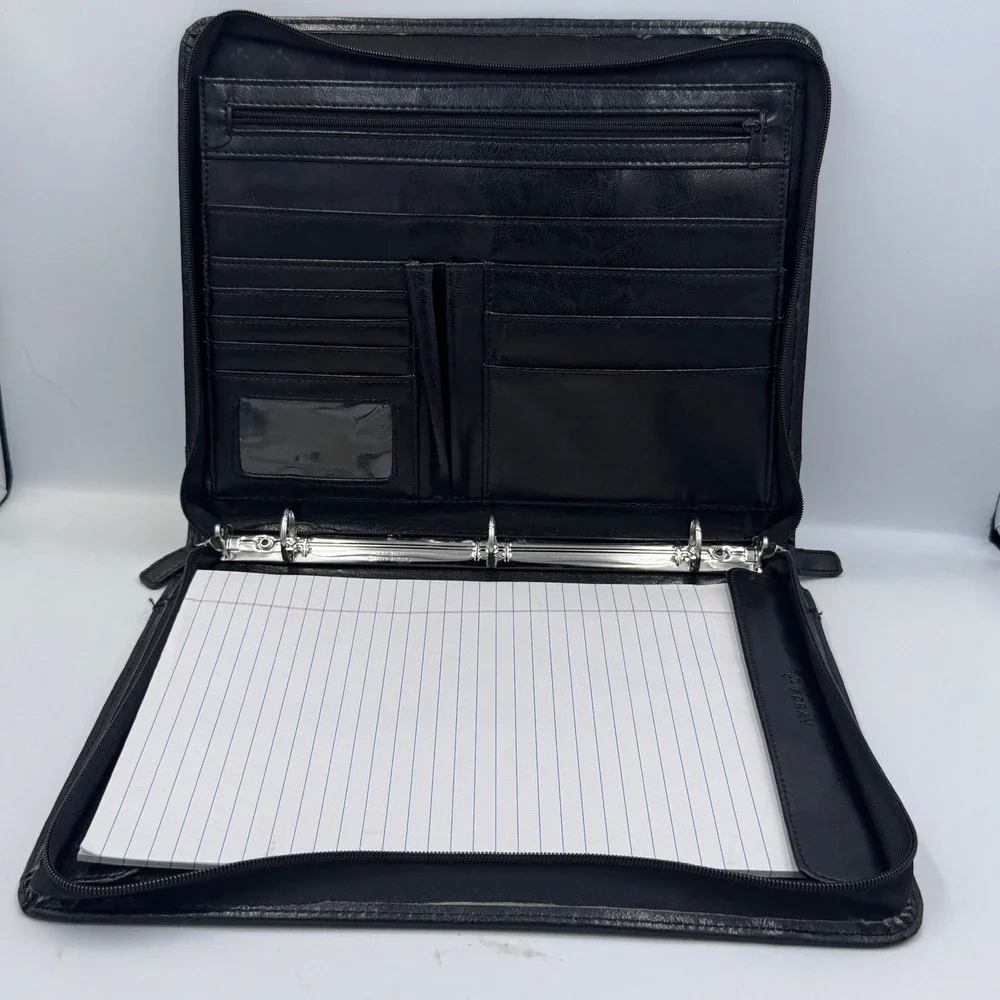 Foray Black Faux Leather Zippered Professional Portfolio Business Padfolio Case